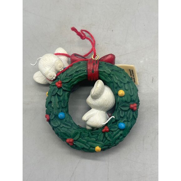 vintage Christmas ornament 1991 Rennoc mouse reaf holiday cany chain green READ - Picture 6 of 7